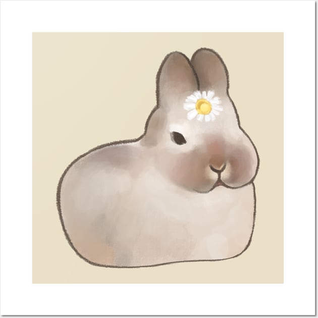 brown bunny rabbit with a daisy on its head Wall Art by mayupaint